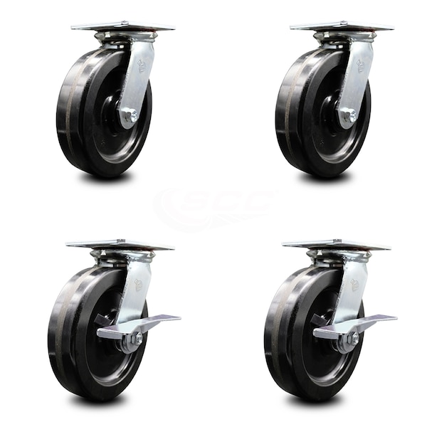 8 Inch Phenolic Swivel Caster Set with Roller Bearings 2 Brakes